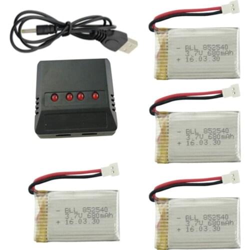 SYMA X5 4pcs/lot 3.7V 680mAh Lipo Battery With 4 In 1 USB Balance Charger For Syma X5C X5SW RC Drone