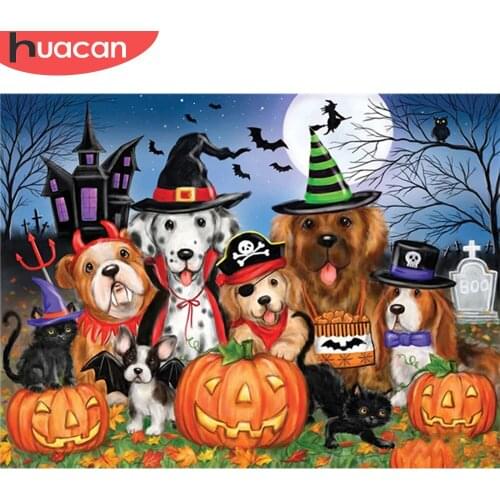 HUACAN Full Square/Round 5d Diamond Painting Dog Animal DIY Diamond Embroidery Pumpkin Halloween Home Decor Craft Kit