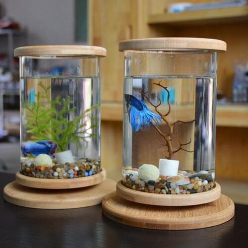 Creative Tempered Glass Aquarium Bamboo Fish Tank Rotate 360 Degrees Fishbowl Goldfish Fishkeeping Aquarium Decoration ZA202