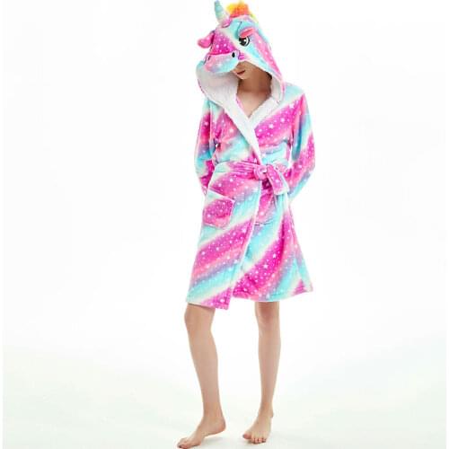 Unicorn Bathrobe For Women Adult Winter Warm Flannel Thick Warm Home Wear Cartoon Animal Cute Robe Panda Hippo