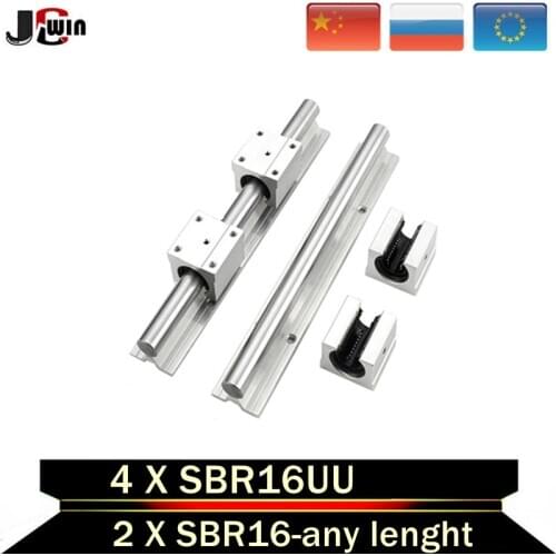 Free shipping！2pcs 16mm linear guide Rail SBR16-any lenght Support Slide Rail + 4pcs SBR16UU Linear Bearing Block