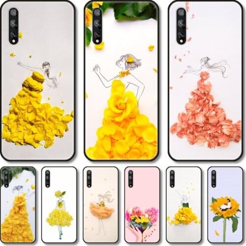 Features flowers Phone Case For Huawei Y 5 6 7 8 9 A P S Pro 2020 2019 Black Shell Cover