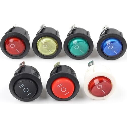 5PCS 23MM KCD1 Round Rocker Switch 2/3Pin ON-OFF-ON 2/3 Position 6A/250VAC 10A/125VAC SPST LED Car Push Button Switch With Light