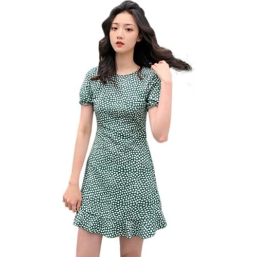 Summer Mini Dress Womens Sexy Casual O Neck Dot Women Short Sleeve Ruffled Ladies Sweet Vestidos