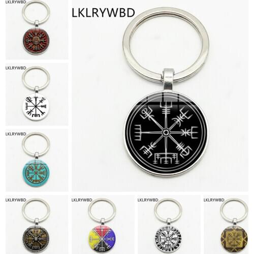 LKLRYWBD/Nordic Viking Convex Round Glass Pendant Key Chain Fashion Pop Pendant Keychain Popular Jewelry