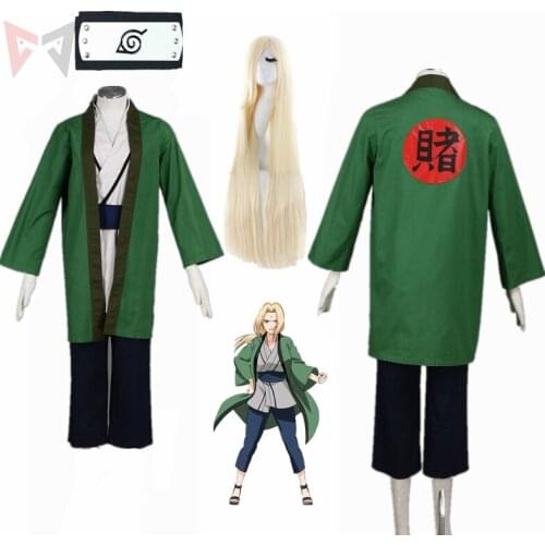 MMGG Anime Cosplay New Hot Tsunade Cosplay Costume Halloween Green Kimono With Wigs Comic Cosplay Custom Made Size