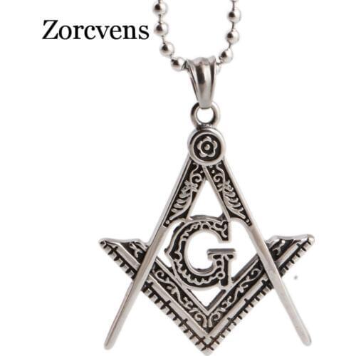 ZORCVENS Men Silver Color Mason Pendant 316L Stainless Steel Freemason Masonic Pendant Necklace