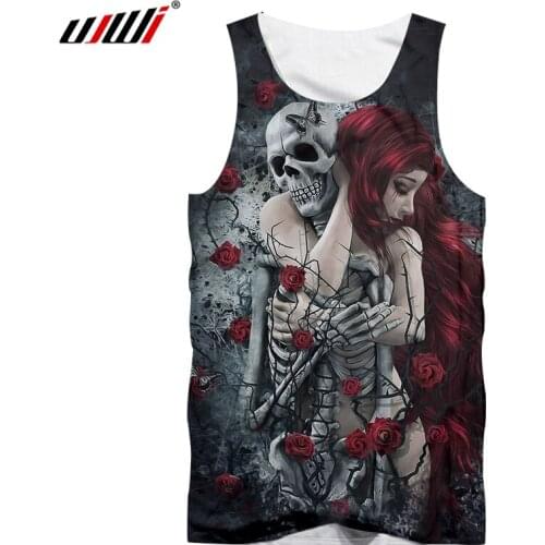 UJWI 3D Printing Skull Man Vest Sexy Black Red Hair Woman Tank Top Comfortable Male Sleeveless Top Breathable Big Size Dropship