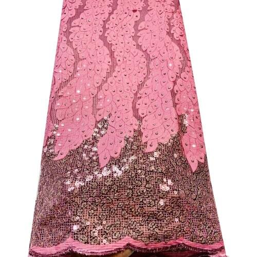 Pink New French Sequins Net Lace,African Tulle Mesh Lace fabric High Quality For Party Wedding Dress 5Yards/lot Nigerian YSH069