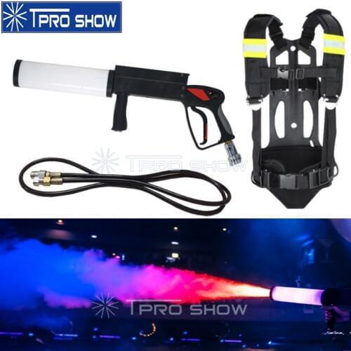 Handheld DJ Gun CO2 Cryo Effect Machine CO2 Pistola RGB Colors Wash LED Jet Pistol Cannon With Cylinder Backpack For Disco Club