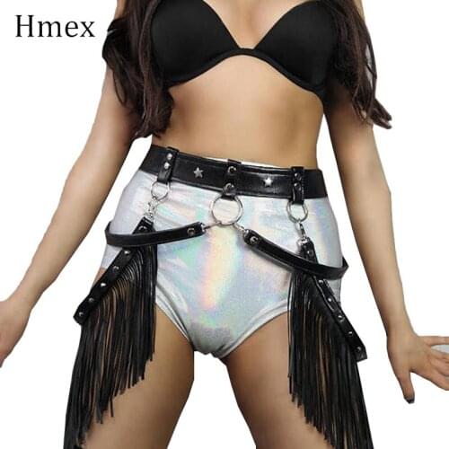 Sexy PU Leather Harness Tassel Skirt Waist Women Punk Gothic Body Bondage Fringe Belt Clubwear