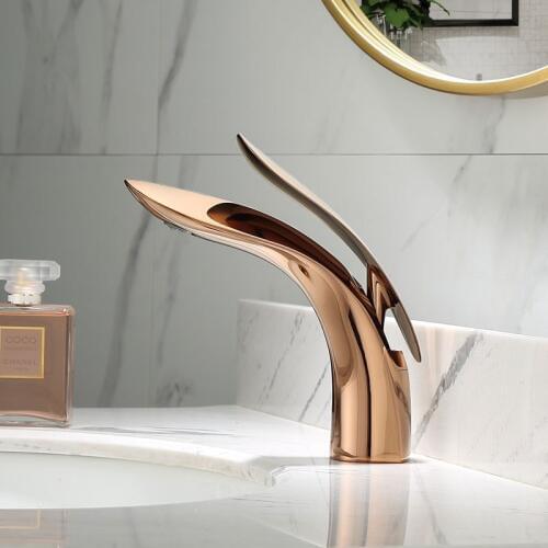 Gold Brass Bathroom Sink Faucet Cold & Hot Water Sink Faucet Single Handle Water Sink Tap Bathroom Faucet