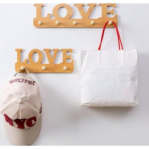 Vintage Wooden LOVE Hanger 3 Hooks on the Bathroom Door Wall Hanger Hooks for Key Clothes Bag Holder Home Decoration