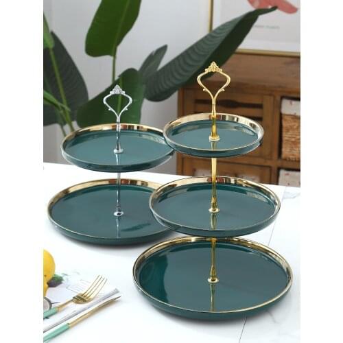 Green fruit plate modern light luxury living room tea table multi-layer cake plate double-layer candy plate snack Dessert plate