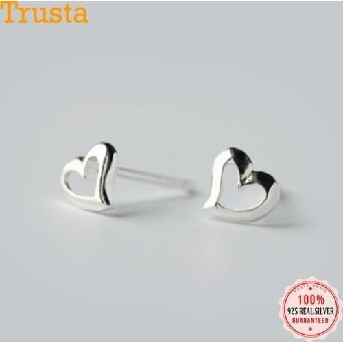 Trustdavis Real 925 Sterling Silver Fashion Cute Mini Hollow Romantic Heart Stud Earrings For Women Wedding Party Jewelry DS41