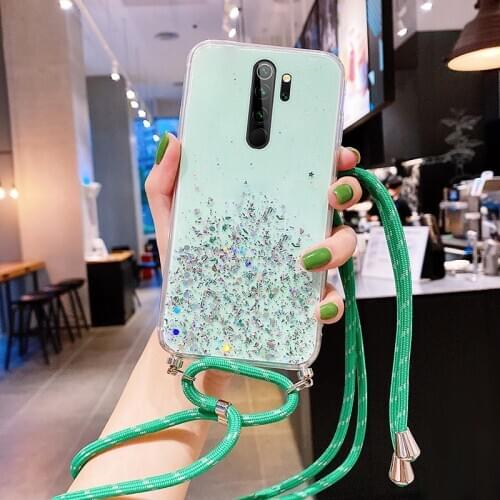 Ultra-thin Bling Glitter Lanyard Silicone Phone Case For Xiaomi Redmi Note 9 8 Mi 11 10 9 T Lite Pro Luxury Necklace Rope Cover