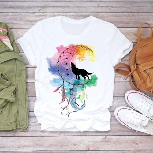 Women Feather Watercolor Animal 90s Camisas Mujer Clothes Lady T-shirts Top Womens T Shirt Ladies Stylish Summer Tee T-Shirt