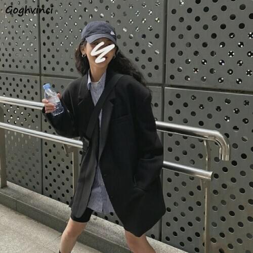 Blazers Coats Women Single-breasted Loose All-match Leisure Trendy Outwears Vintage Chic Ulzzang Classic Suit-tops Ladies Daily