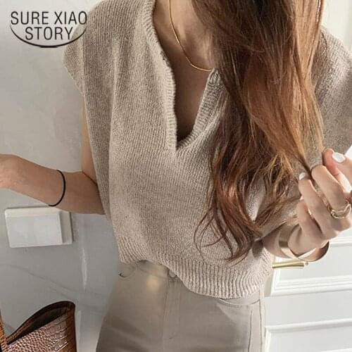 Elegant Vintage Plus Size Camis Basic Vest Clothes Women Blusas Korea V Neck Knitwear Summer 2021 New Women Tank Top 15290