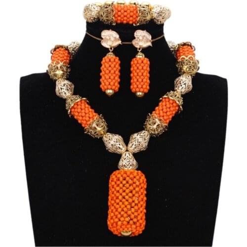 Bridal Dubai Women Jewelry Set Gold Wedding Sets Orange Balls High Quality Indian Jewellery Necklace Set 2018