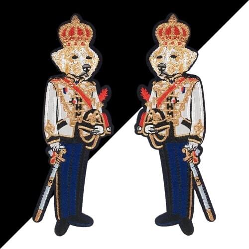 1 pair dog police officer Iron on Embroidered Applique Patches For DIY Clothing Fashion Beaded Patches for Bags Clothes Rr48