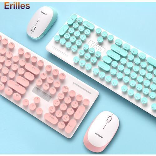 2.4G Wirelss keyboard and Mouse Combos Pink Women Girl Home Office PC keyboard Gamer 2400DPI Gaming Mouse Set For PC Laptop