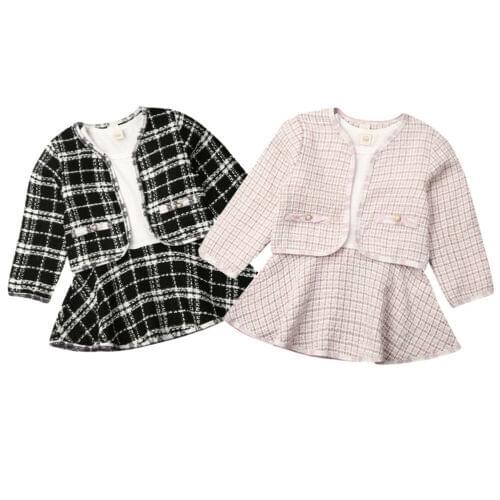 2019 Princess Kids Baby Girl Clothes Sets Pageant Plaid Coat & Tutu Dress Party Outfits Clothes 2PCS