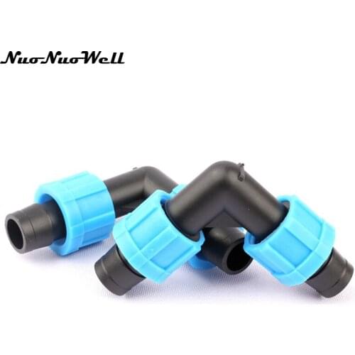4pcs NuoNuoWell 16mm Thread Lock 90 Degree Elbow Pipe Hose Connector Drip Tape for Greenhouse Garden Micro Drip Irrigation