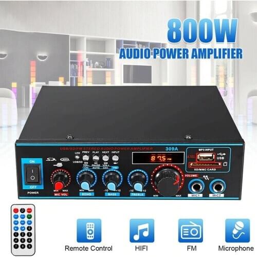 800W 2 Channel LCD Display HiFi Digital Power Amplifier Mini Stereo Audio Amp Car Home Theater with Remote Control