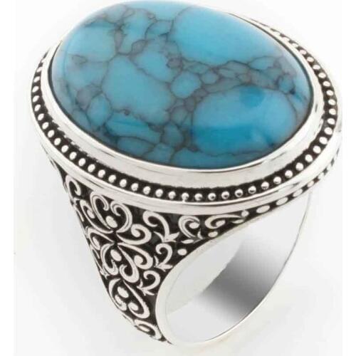 925 sterling Silver Oval Turquoise Stone Men 'S Ring