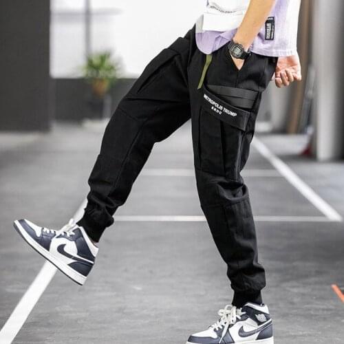 Fashion Brand Men Casual Pants Spring New Mens Cotton Trend Wild Drawstring Pencil Pants Multi-Pocket Cargo Pants Male