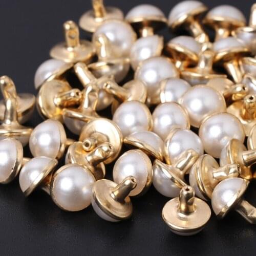 C5AC 100x Imitation Pearls With Rivets Studs Leather Bag Shoes Clothes Crafts Decor
