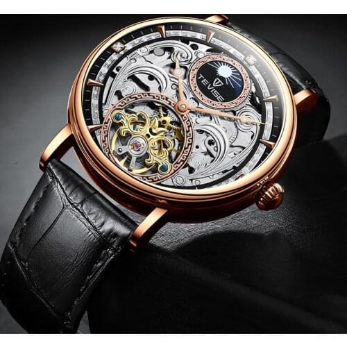 TEVISE Mens Watches Top Brand Luxury Waterproof Dress Business Men Watch Casual Mechanical Tourbillon Leather Sport Clock