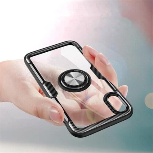 Zeallion For iPhone 6 7 8 Plus X XR 11 12 Max Casing Shockproof Clear Magnetic Finger Ring Stand Soft Case Cover