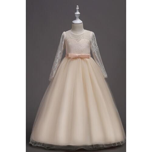 4-14Years Floor Length Flower Girl Dresses Sweetheart Long Sleeves Winter Kids Clothing Dresses Lace Princess Gown ForChildren