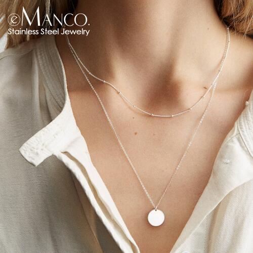 E-Manco korean multilayer choker necklace stainless steel necklace women dainty necklace fashion jewelry