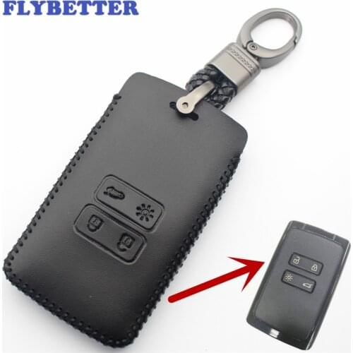FLYBETTER Genuine Leather 4Button Keyless Entry Smart Key Case Cover For Renault Kadjar Car Styling (B) L436