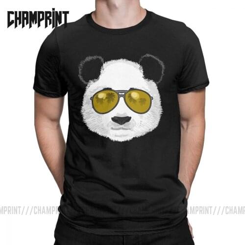 Beach Panda With Sunglasses T-Shirts Men Chinese Cartoon Cute Animal Amazing 100% Cotton Tees Short Sleeve T Shirt Unique Tops