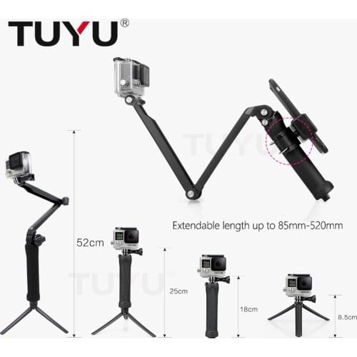 Go Pro accessories 3-way Grip Arm Tripod Monopod 3 way Selfie stick Mount For Gopro Hero 4 5 xiaoyi SJCAM EKEN h9 sports camera