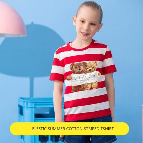 New Arrival Striped Bear Print Baby Girls Cotton Short Sleeve T-shirt 2-10Year Summer Children Clothing Blouse Tops Boys Tops