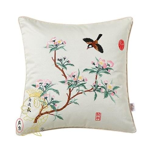 Chinese embroidery cotton Pure handmade flowers Birds gifts fashion pillow cushion jc006