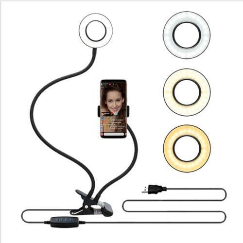 Ring Light Desktop Selfie Ring Light USB LED Desk Camera Ring Light 3 Colors Light with Phone Holder Clip for Live Streaming