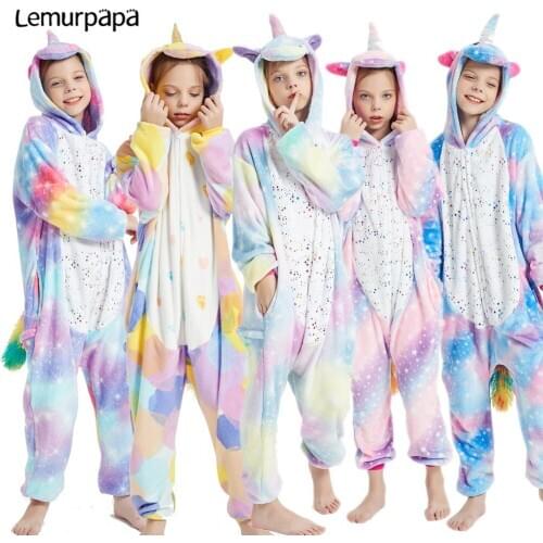 Kigurumis Kids Onesie Cartoon Unicorn Children Pajamas Homewear Girl Boy Party Cosplay Jumpsuit Winter Sleepwear Costume