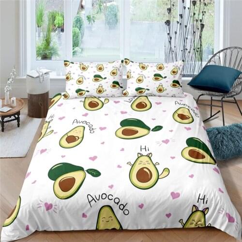 Luxury 3D Cartoon Fruit Avocado Print 2/3Pcs Kid Bedding Set Comfortable Duvet Cover Pillowcase Home Textile Queen and King Size