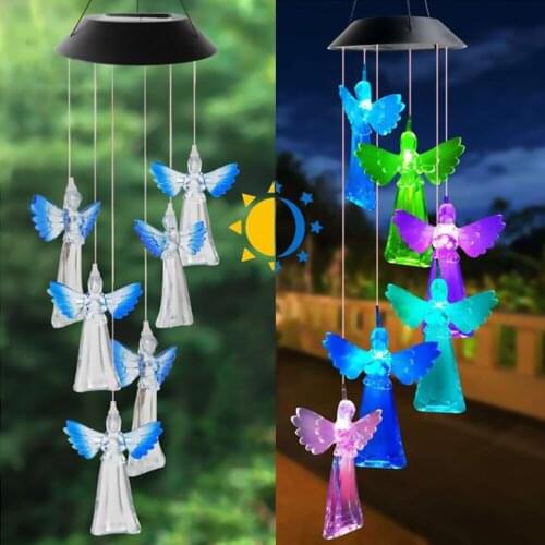 Colorful Solar Power Wind Chime Lamps Angels Windbell Pendant Light Waterproof Outdoor Hanging Decorative Lights for Home Garden