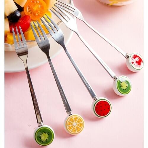 1PC Stainless Steel Fruit Fork Creative Cute Children Dessert Ice Cream Spoon Household Spoon Stirring Spoon Household Cutlery