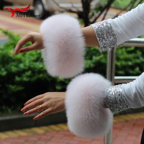 Fox fur Cuffs 2019 Genuine Fox Fur Cuff Arm Warmer Lady Bracelet Real Fur Wristband Glove Raccoon fur Cuffs