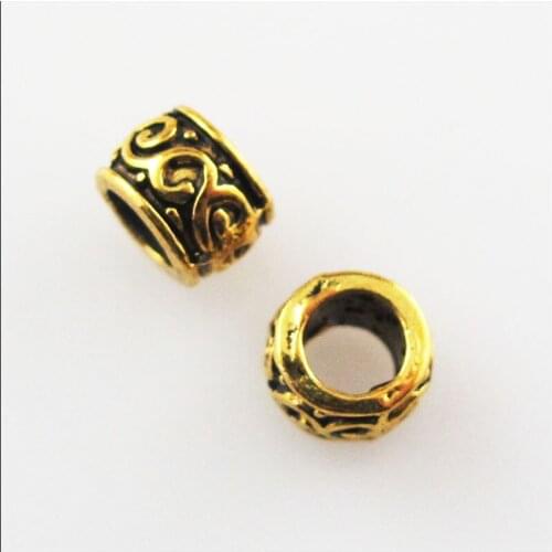 Fashion 120Pcs Antiqued Gold Color Round Flower Tube Spacer Beads Charms 5mm
