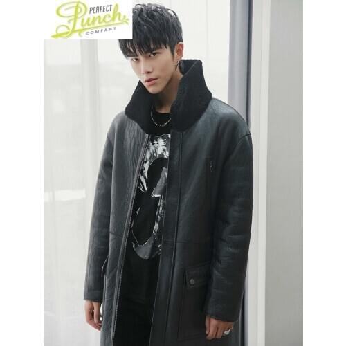Winter Real Coat Long Genuine Leather Jacket Men Sheep Shearling Natural Merino Wool Fur Coats Double-sided Wear 18281
