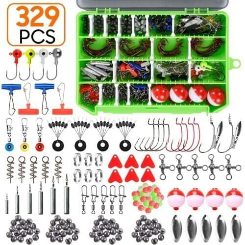 329pcs/box Fishing Accessories Set For Carp Pike Saltwater Lake Sinker Weight Float Spoon Spinner Snap Tackles Box Kit Lure Bait